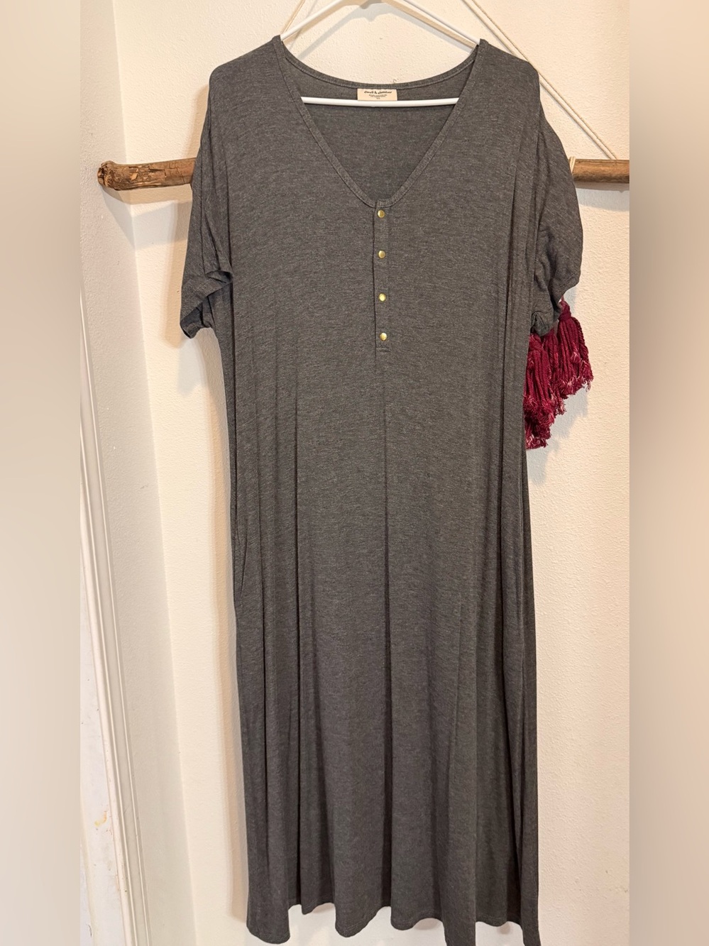Women's Gray Midi Dress with Button Detail